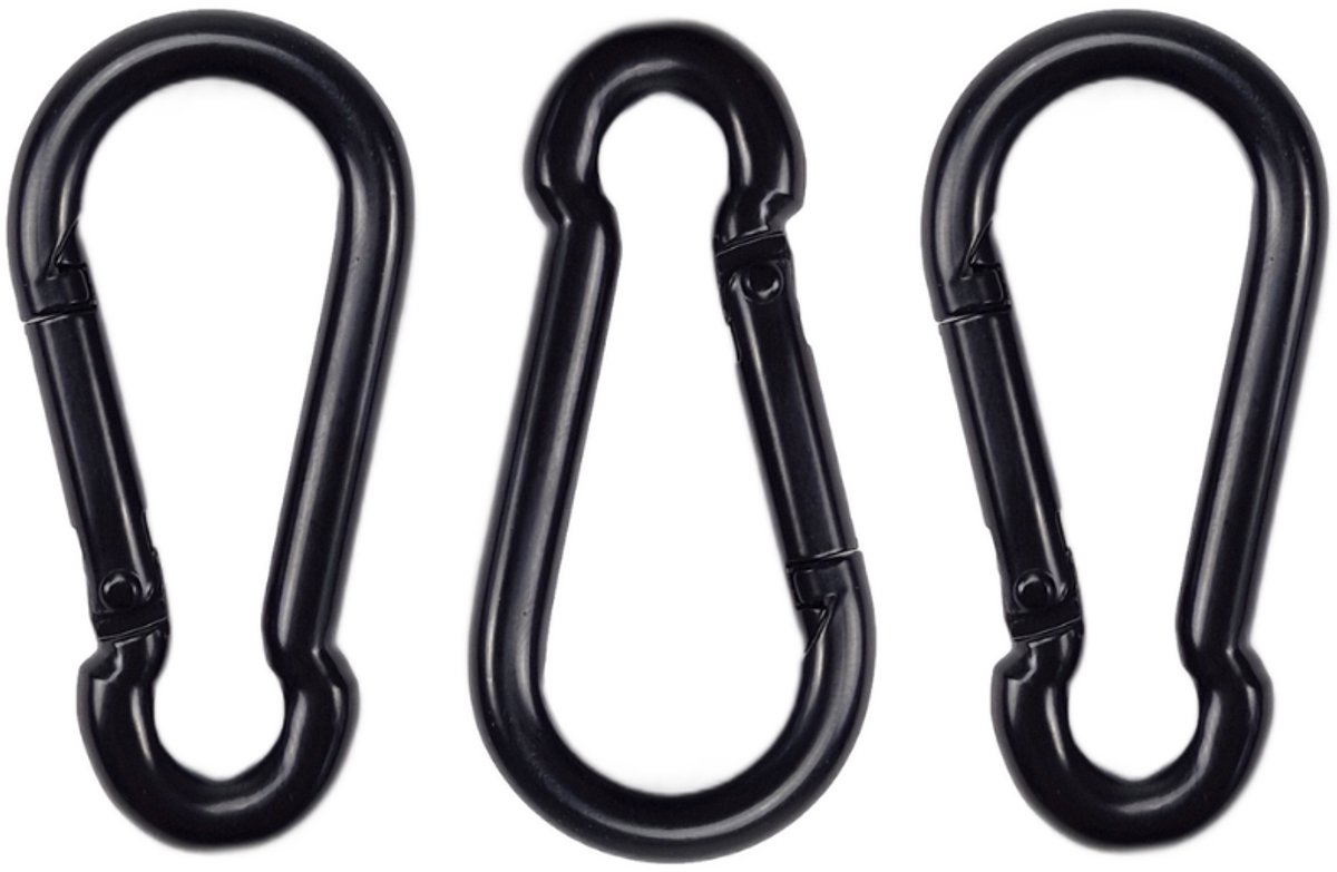 BCF-Products - Karabijnhaak - 6x60mm - 3 stuks - Zwart - Musketonhaak - Carabiner