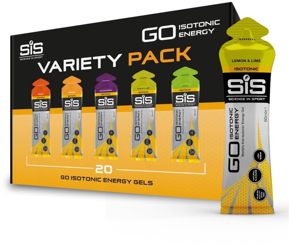 Science in Sport - SiS Go Isotonic Energiegel - 20x60 ml - Variatie pack bundel - Lemon & Lime, Orange, Apple, Tropical & Blackcurrant