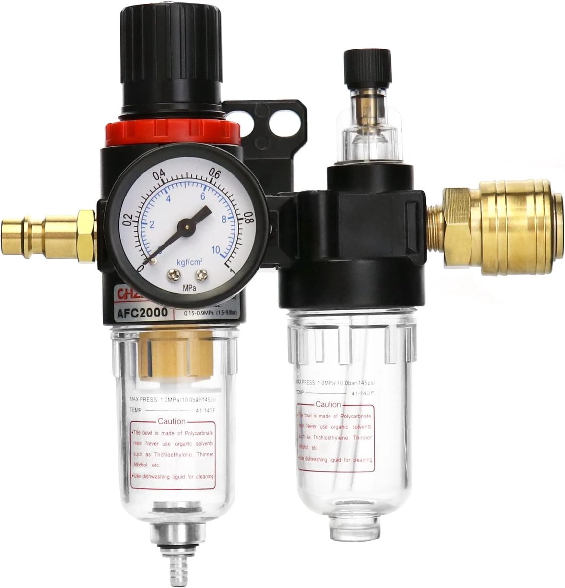 SnelShoppen - 1/4" Luchtdrukregelaar Waterafscheider met Manometer voor Luchtcompressor en Luchtgereedschap, Duurzaam Messing, Transparante Filter