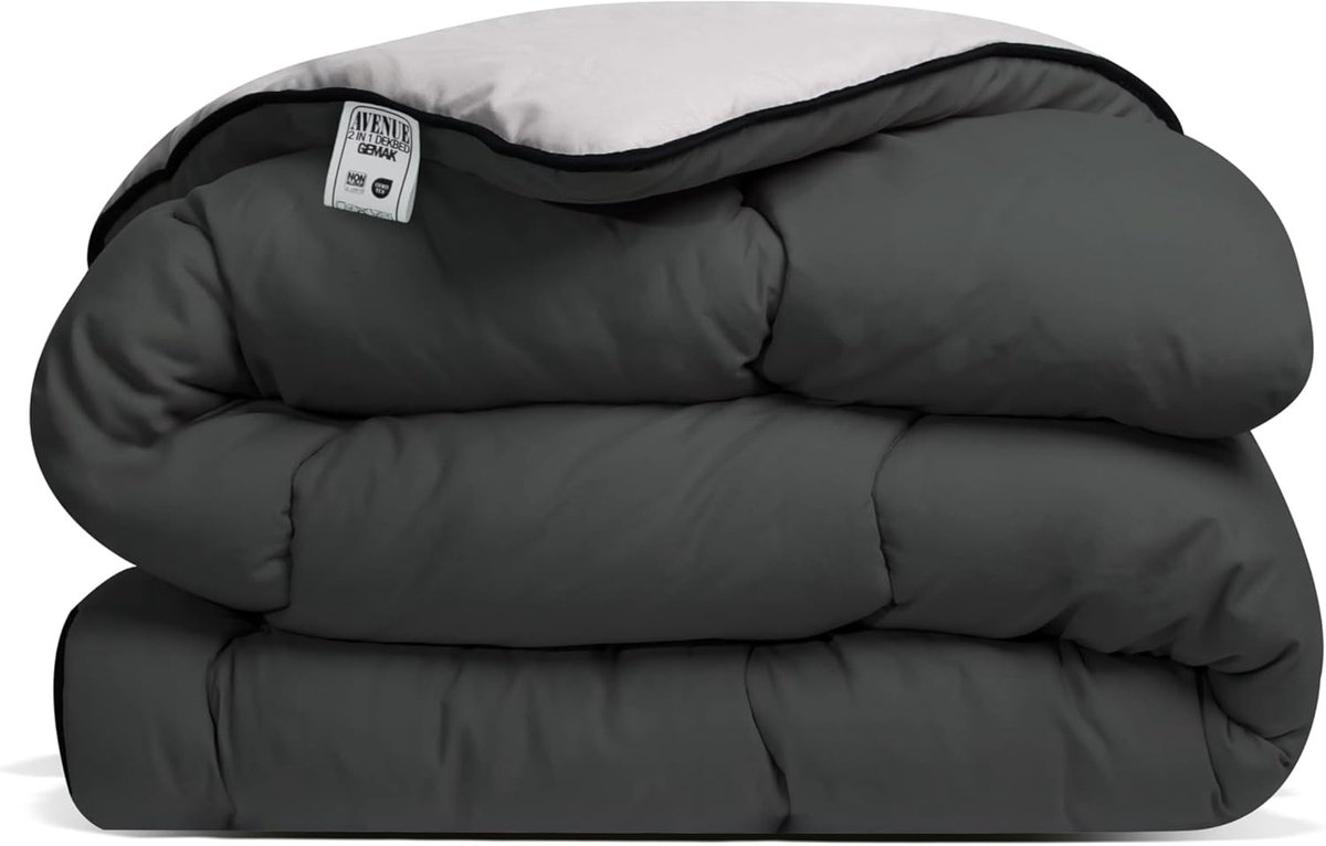 SnelShoppen - Luxe Hoesloos Dekbed 140x200 cm - Makkelijk Wasbaar 60°C - Anti-allergisch en Hygiënisch - Wolkenzacht en Soepel - Antraciet/Taupe-grijs