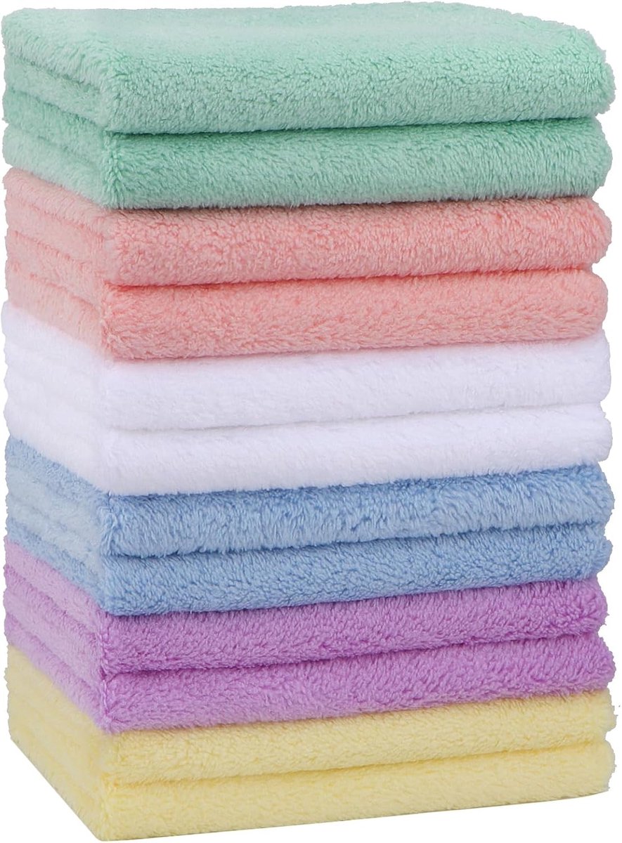 Thijox - Babywashandjes 12 Stuks - Zachte Microvezel Koraalfleece Badhanddoeken 17,8 x 22,9 cm - Extra Absorberende Spuugdoekjes voor Pasgeborenen en
