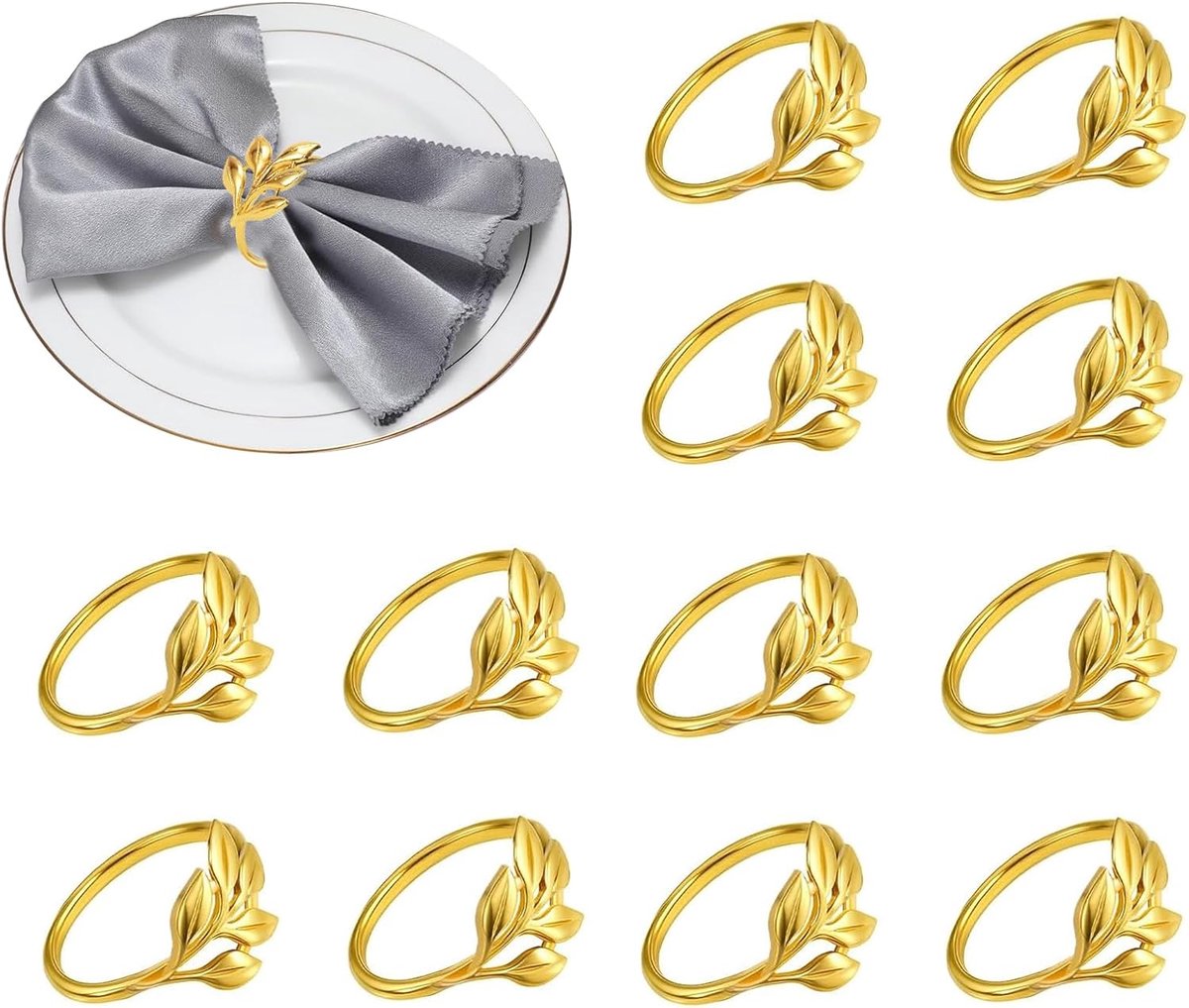 SnelShoppen - 12 Gouden Servetringen Bladvorm - Elegante Servetringen voor Bruiloft, Doop, Kerst, Banquet, Feest, Diner