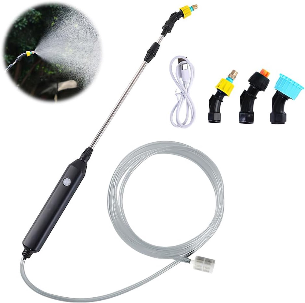 Thijox - Accu-drukspuit Elektrisch - Plantensproeier met 3 Sproeiers - Oplaadbare USB Tuinspuit voor Gazons, Planten en Onkruid - Verstelbaar Messing