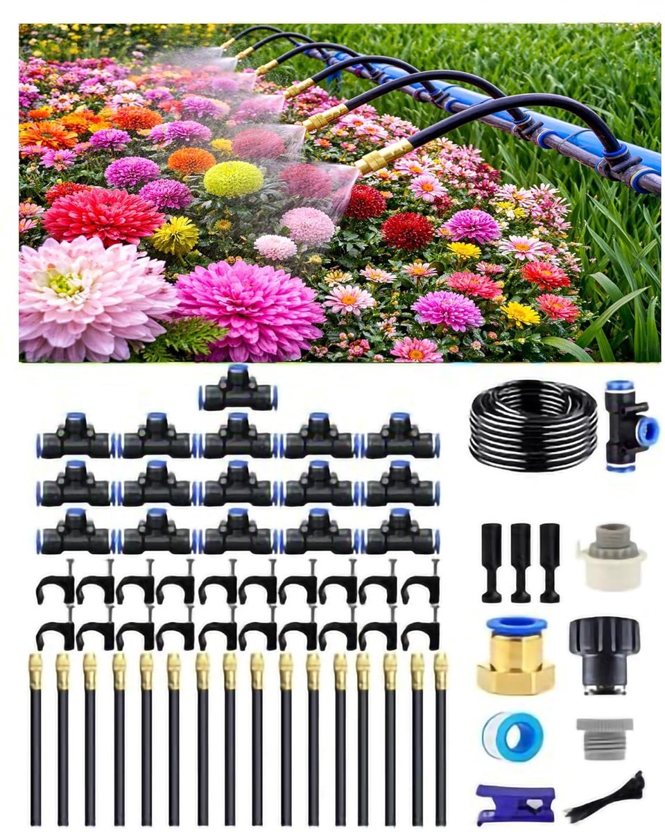 Thijox - Druppelirrigatie Systeem met 360° Verstelbare Sproeikop, Automatisch Tuin Watergeefsysteem, Hoge Capaciteit Draaibare Sproeier voor Tuin, Ter