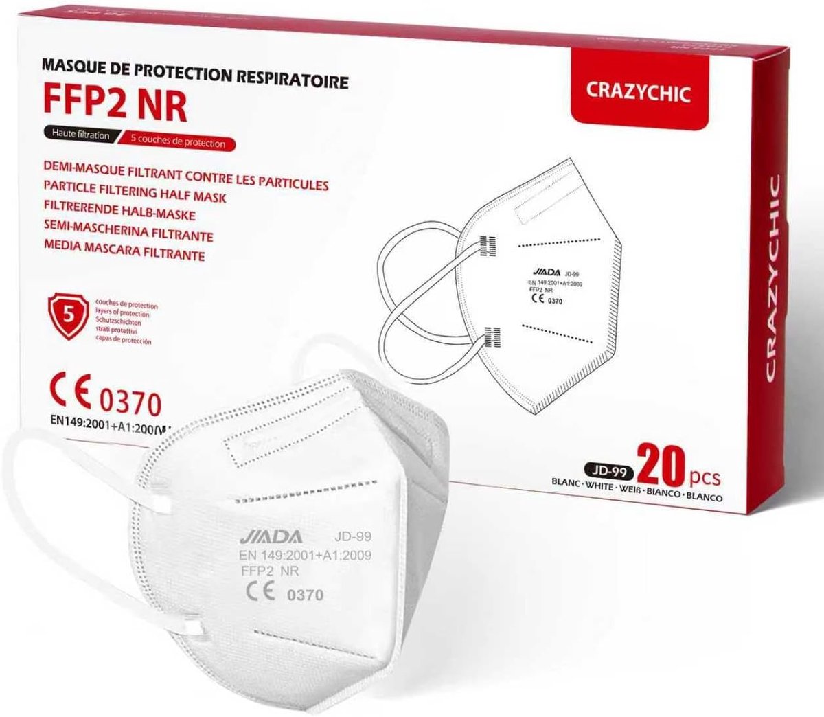 Thijox - FFP2 Masker - CE Gecertificeerd EN149 Adembeschermingsmasker - Hoge Filtratie 5 Lagen Ademmasker - Individueel Verpakt Mondkapje - Veiligheid