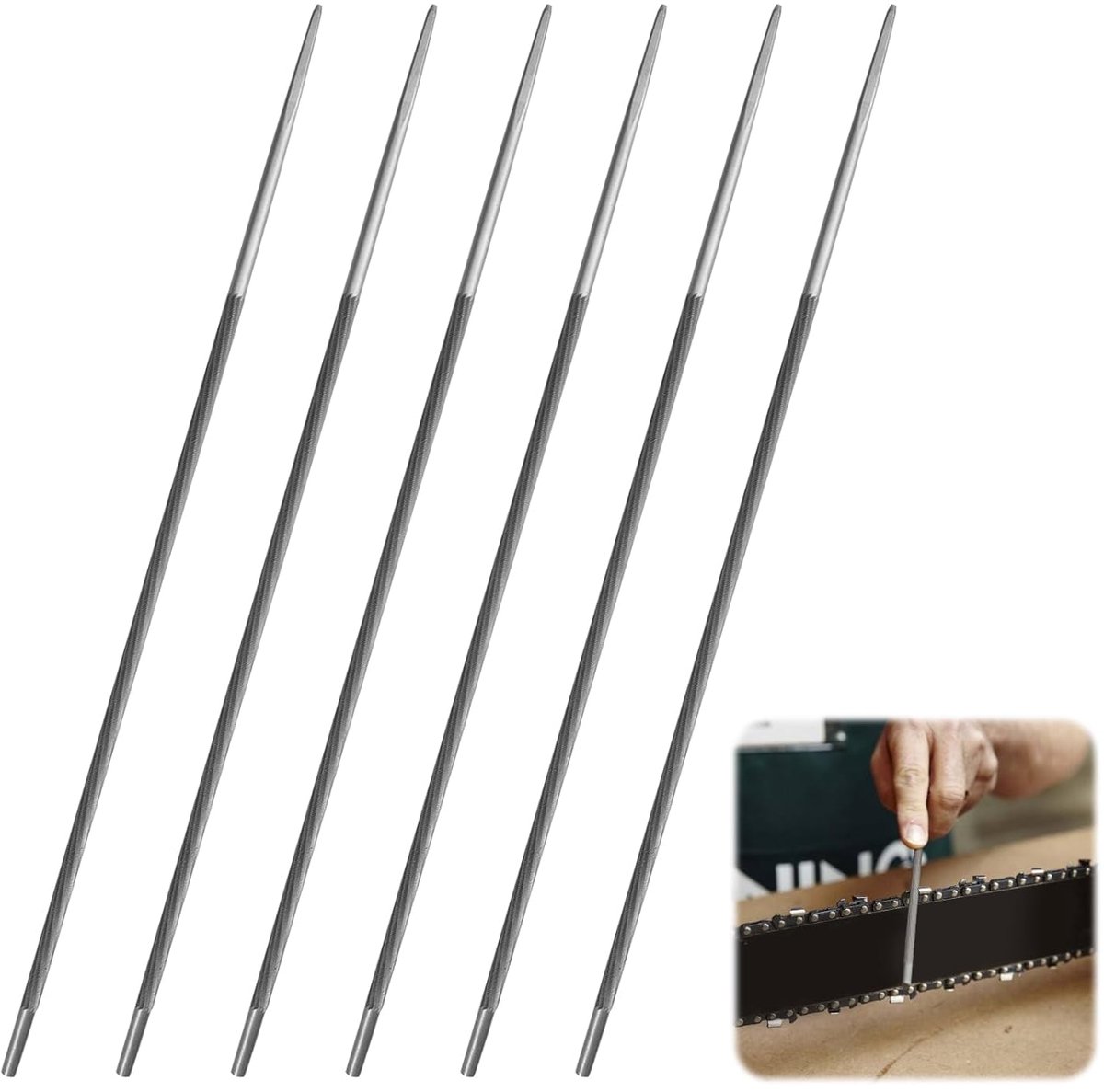 SnelShoppen - 6 Pcs 4mm Chainsaw Files, Ronde Bestanden voor Kettingzagen, Hoogwaardige Carbon Staal, Handmatige Slijpgereedschap Set voor Tuin en Lan