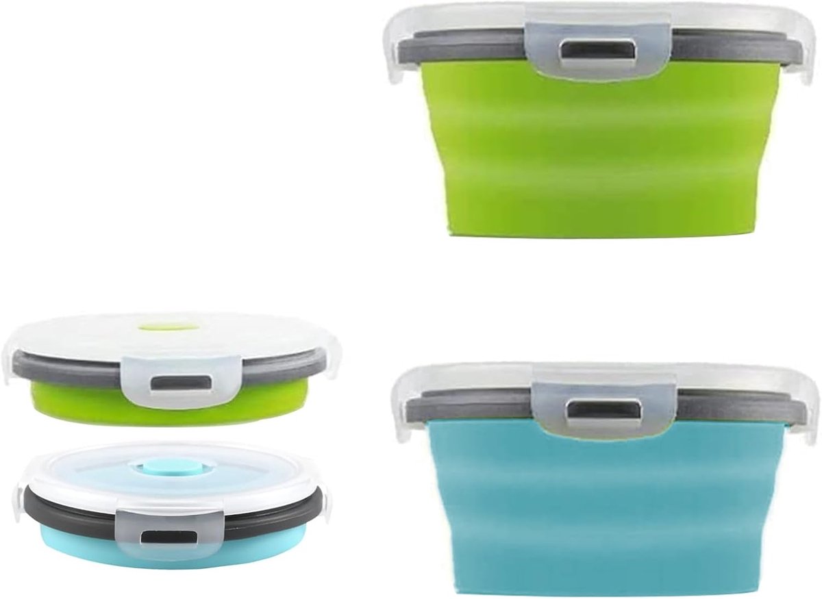 SnelShoppen - 2 Ronde Vouwbare Siliconen Opbergdozen - Vouwbare Versdozen voor Brood - Magnetron en Vriesbestendige Keukenaccessoires - Ruimtebesparen