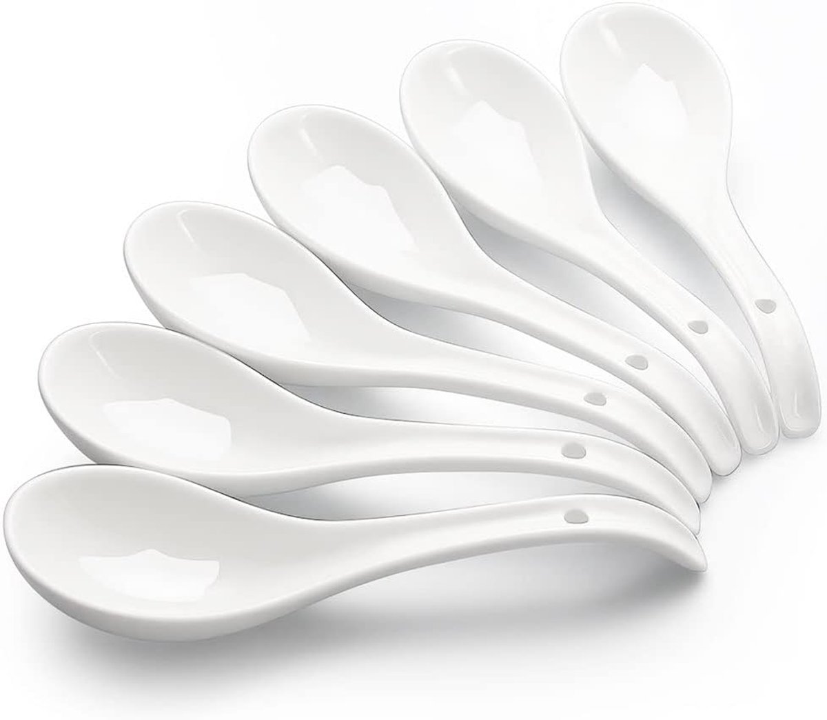 Thijox - Set van 6 keramische Aziatische soeplepels 17,15 cm - Witte soeplepels voor ramen, pho, wonton, dumpling, miso - Gezond en veilig voor vrieze