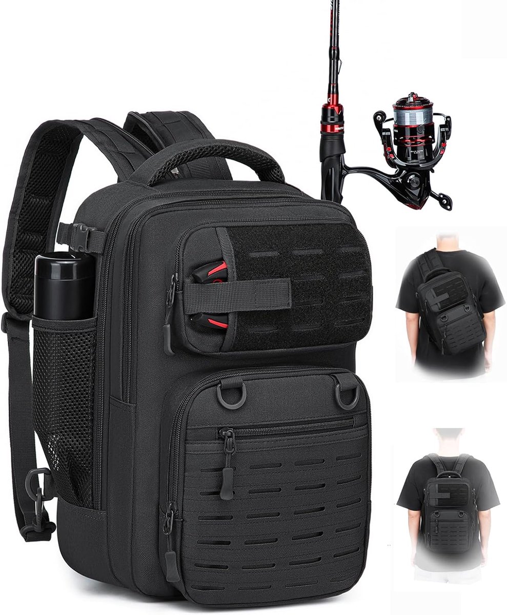 SnelShoppen - 2-in-1 Fishing Backpack met Hengelhouder, 25L Tactical Fishing Bag, Militaire Rugzak voor Vissen en Hiking