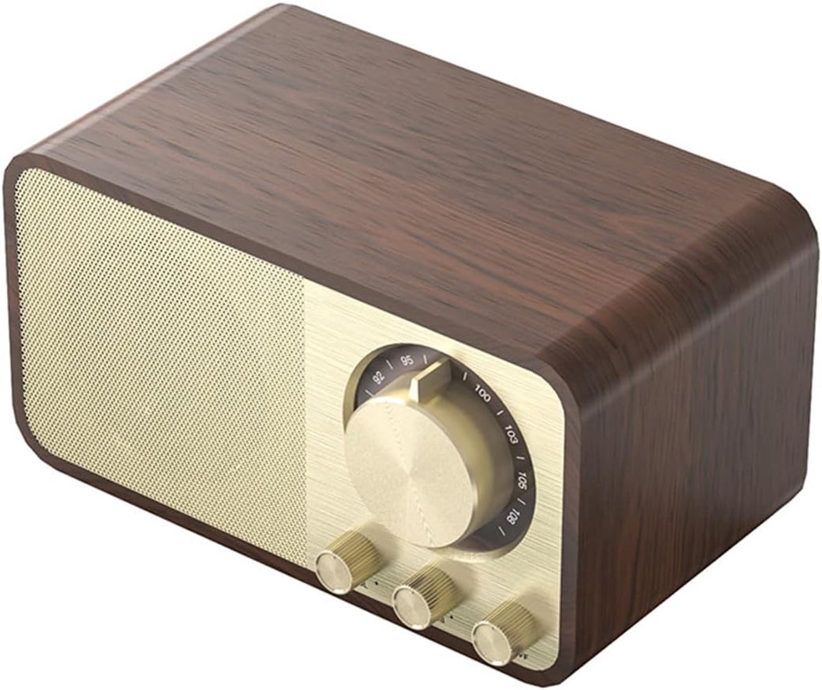 Thijox - Retro Bluetooth-radio met Houtnerf, 5W Luidspreker, 1800 mAh Batterij, AUX/USB/TF Kaart, FM-radio voor Keuken, Slaapkamer, Kantoor