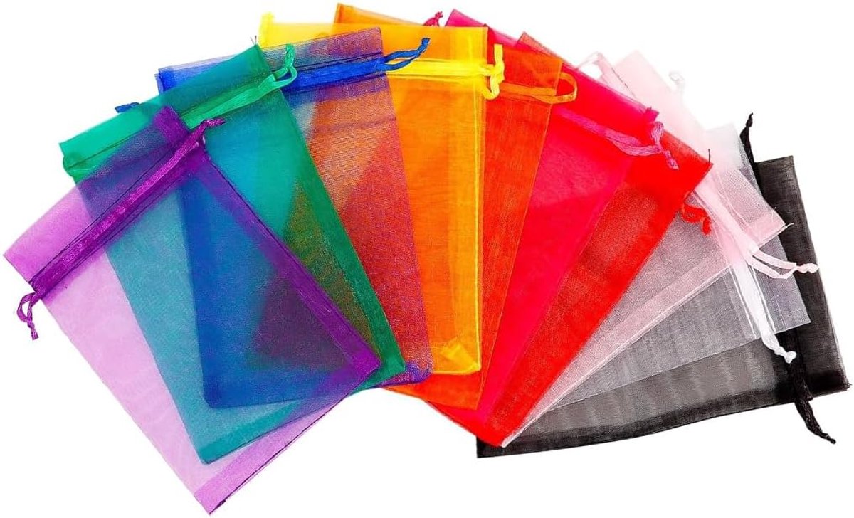 Thijox - Organza Zakjes 10x15 cm – Set van 100 Veelkleurige Transparante Cadeauzakjes voor Sieraden, Snoep, Bruiloften, Feestjes, Verjaardagen, Lavend