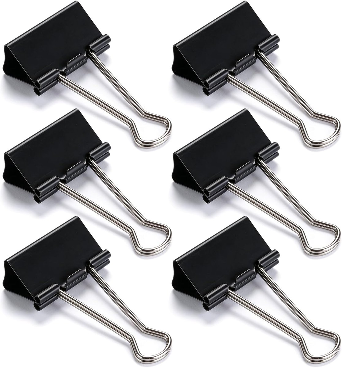 Thijox - Foldback Nietjes Groot 60 mm - 6 Stuks - Sterke Bindclips van Gehard Staal - Zwarte Paperclips voor Kantoor, School en Huishouden