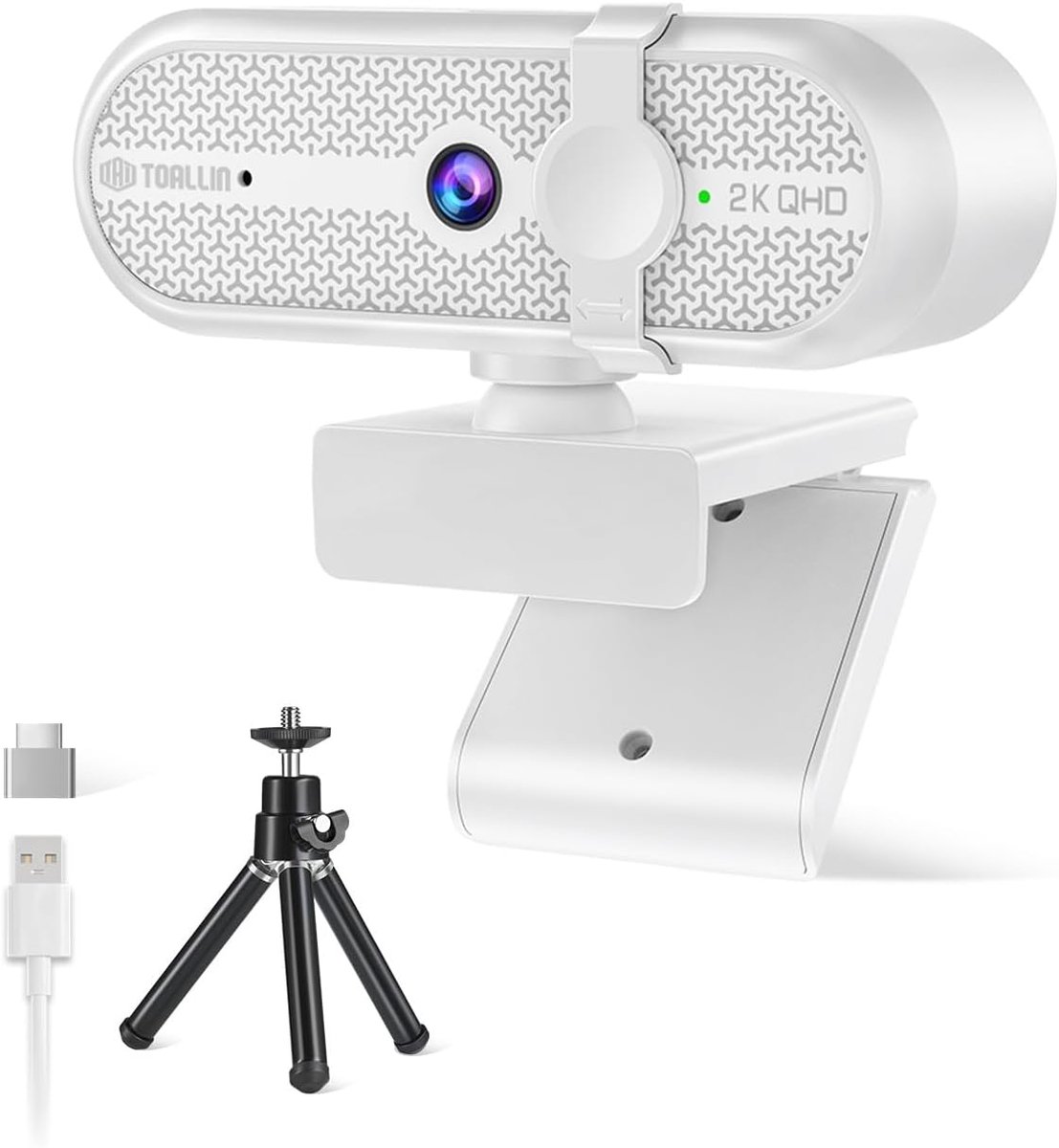 SnelShoppen - 2K Webcam met Statief en Privacyhoes - 5MP USB Webcam voor Laptop, PC, Gaming, Videogesprekken, Conferenties, Ingebouwde Microfoon en 90