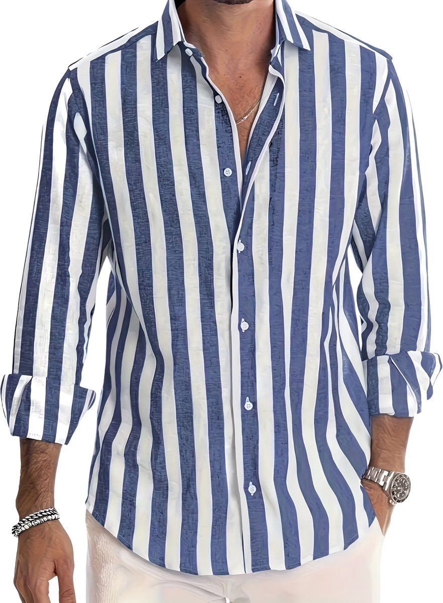 Currero Linnen Blouse Heren T Shirt Polo Overhemd Shirt Zomer Ibiza Stijl Hemelsblauw
