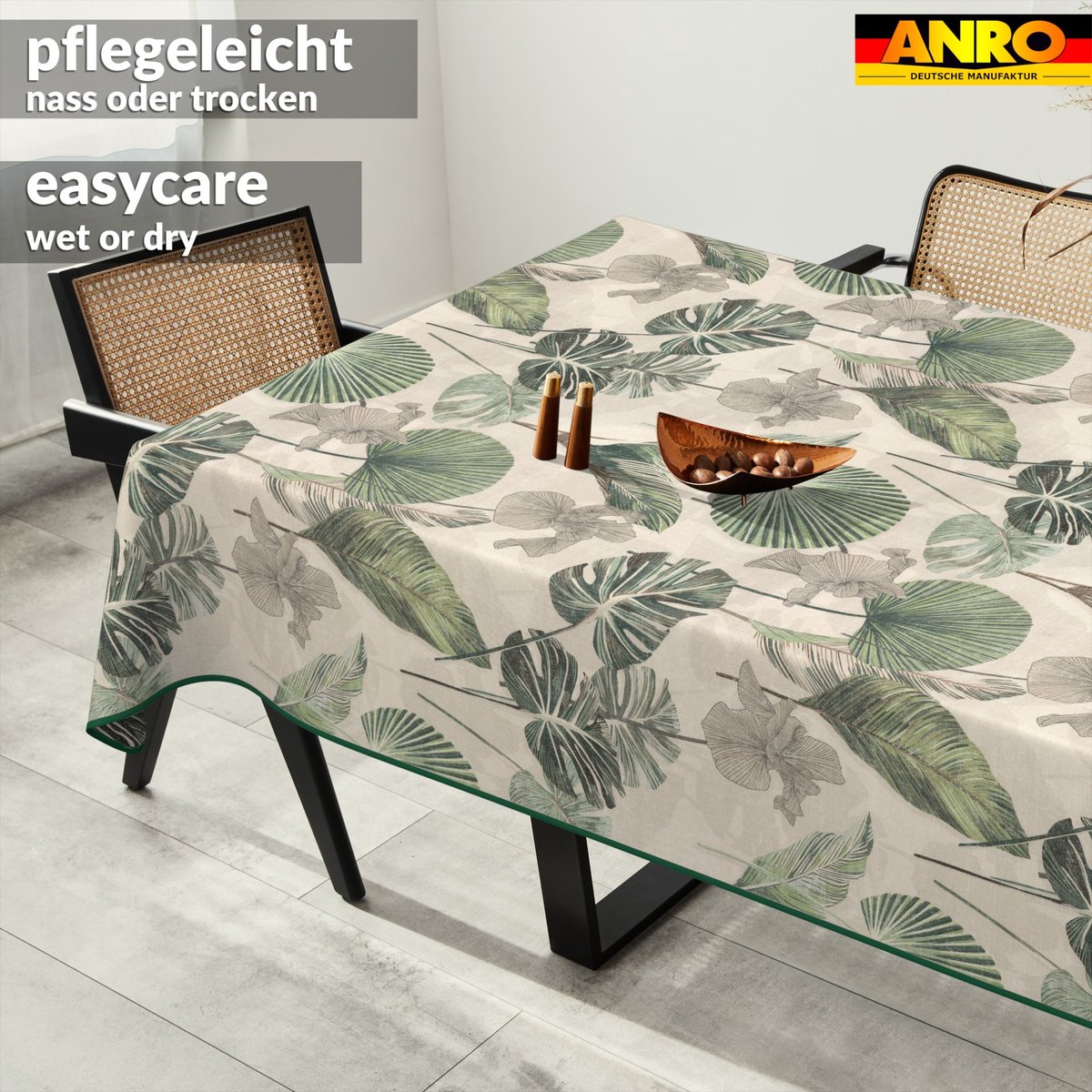 ANRO Tafelkleed Bloemenornamenten Beige 140x100cm Met sierband Afwasbaar Waterafstotend