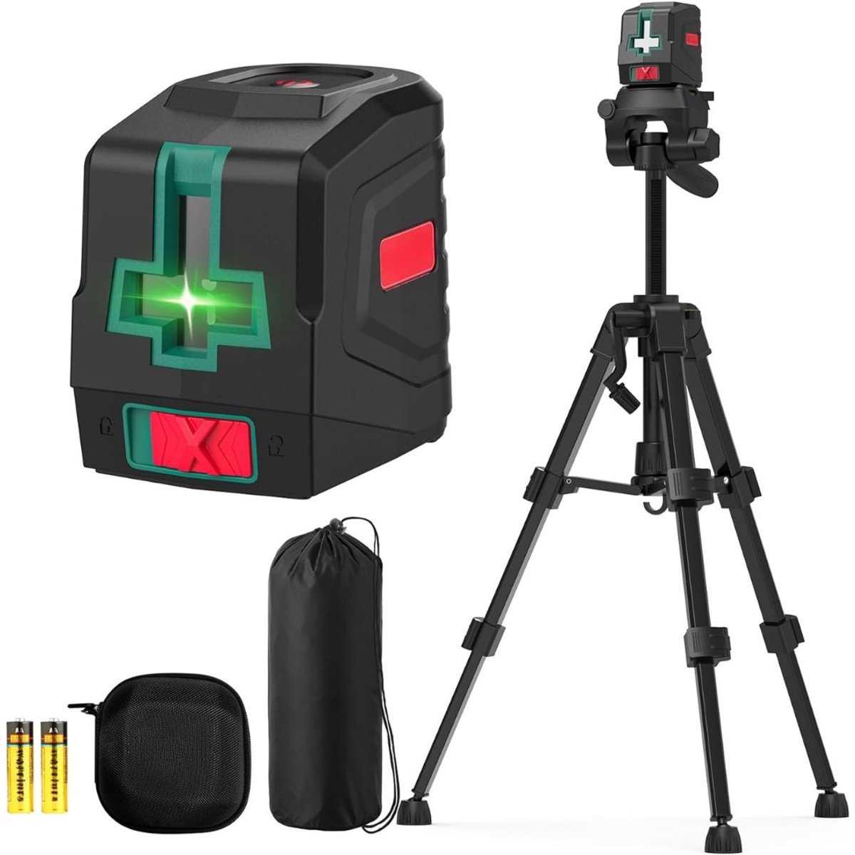 KIRA® Kruislijnlaser Met Statief - Zelfnivellerende Kruislijnlaser - Lijnlaser Met Draagtas - Groen - 43cm x 10cm x 65cm
