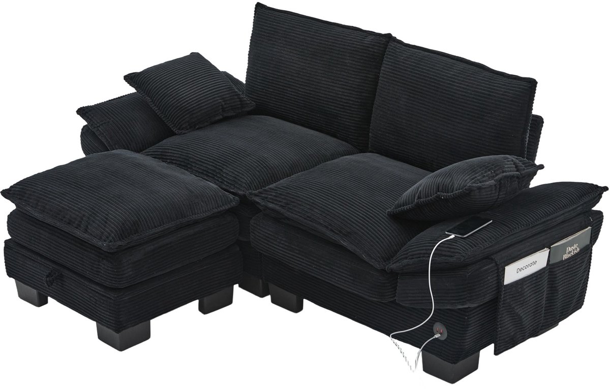 YYchan modulaire bank met hocker - zwart - 190 x 132 x 84 cm