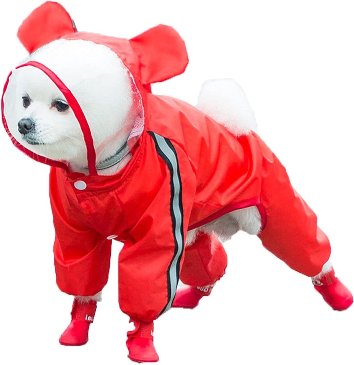 Hondenregenjas met capuchon - Hondenjas regen - Hond droog houden - Reflecterende strips - Maat L - Rood