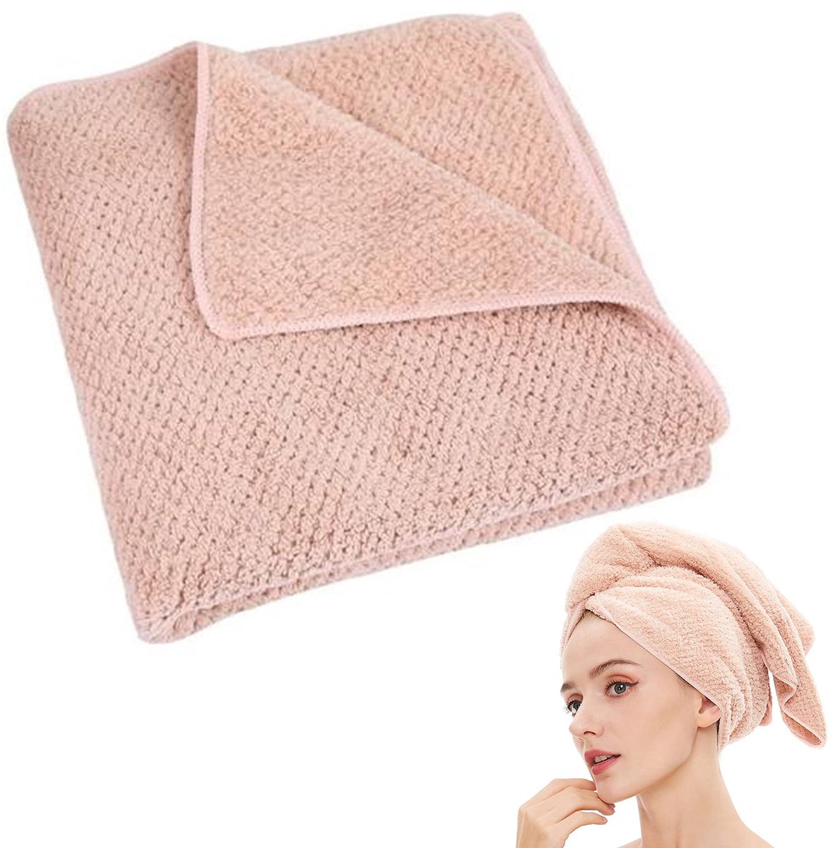 SnelShoppen - Microvezel haarhanddoek sneldrogend voor alle haartypes, ultra absorberend, 20 x 40 inch, lotuswortel roze, ideaal voor thuis en op reis