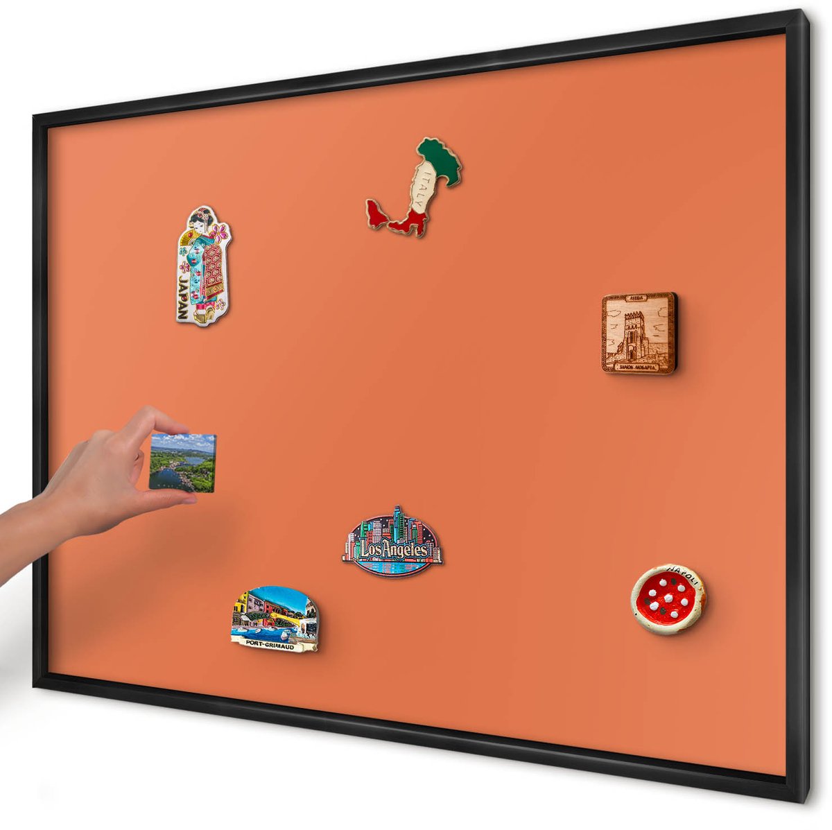 Artprintcave Oranje Magneetbord mit Zwart Frame - 100x70 cm - Sterk Oranje Memobord Keuken - Minimalist Magneetbord Voor Foto's - Achtergronden En Patronen