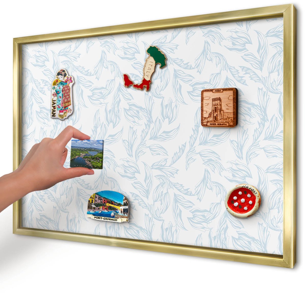 Artprintcave Wit Magneetbord mit Gouden Frame - 60x40 cm - Licht Thema Magnetische Organizer - Minimalist Memobord Keuken - Bloemen En Planten