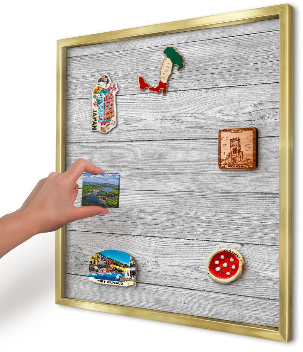 Artprintcave Grijs Magneetbord mit Gouden Frame - 50x50 cm - Houtstructuur Magneetbord Voor Keuken - Rustiek Notitiebord - Texturen