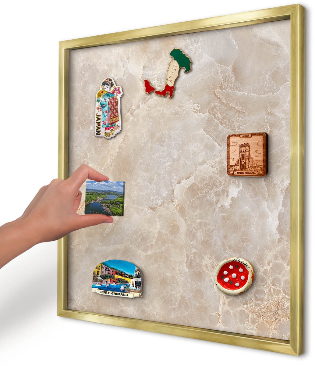 Artprintcave Romig Magneetbord mit Gouden Frame - 50x50 cm - Crème Marmer Memobord Keuken - Modern Bord Voor Magneten - Texturen