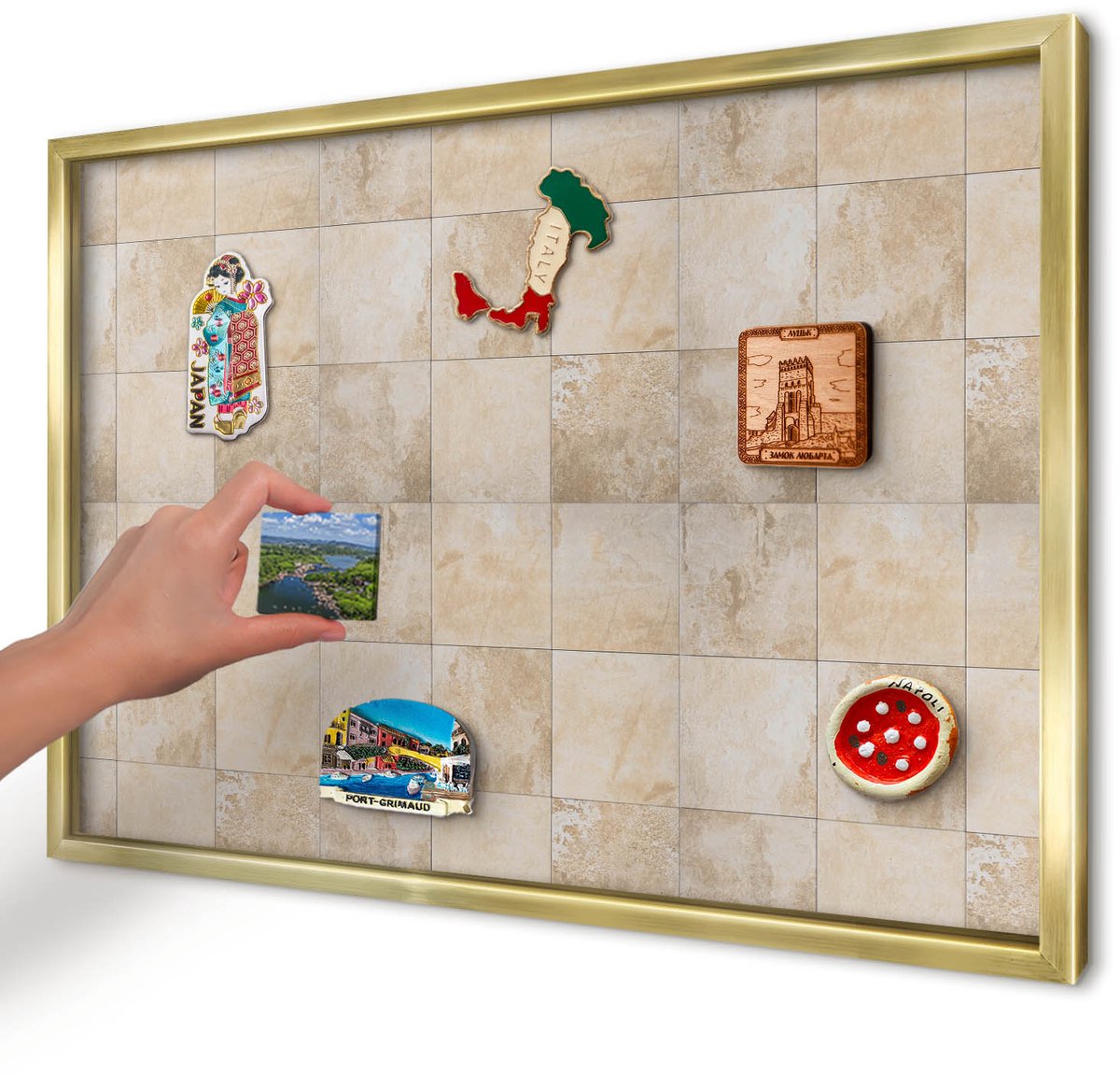 Artprintcave Beige Magneetbord mit Gouden Frame - 60x40 cm - Neutrale Elegantie Magnetische Organizer - Minimalist Magneetbord Voor Keuken - Texturen
