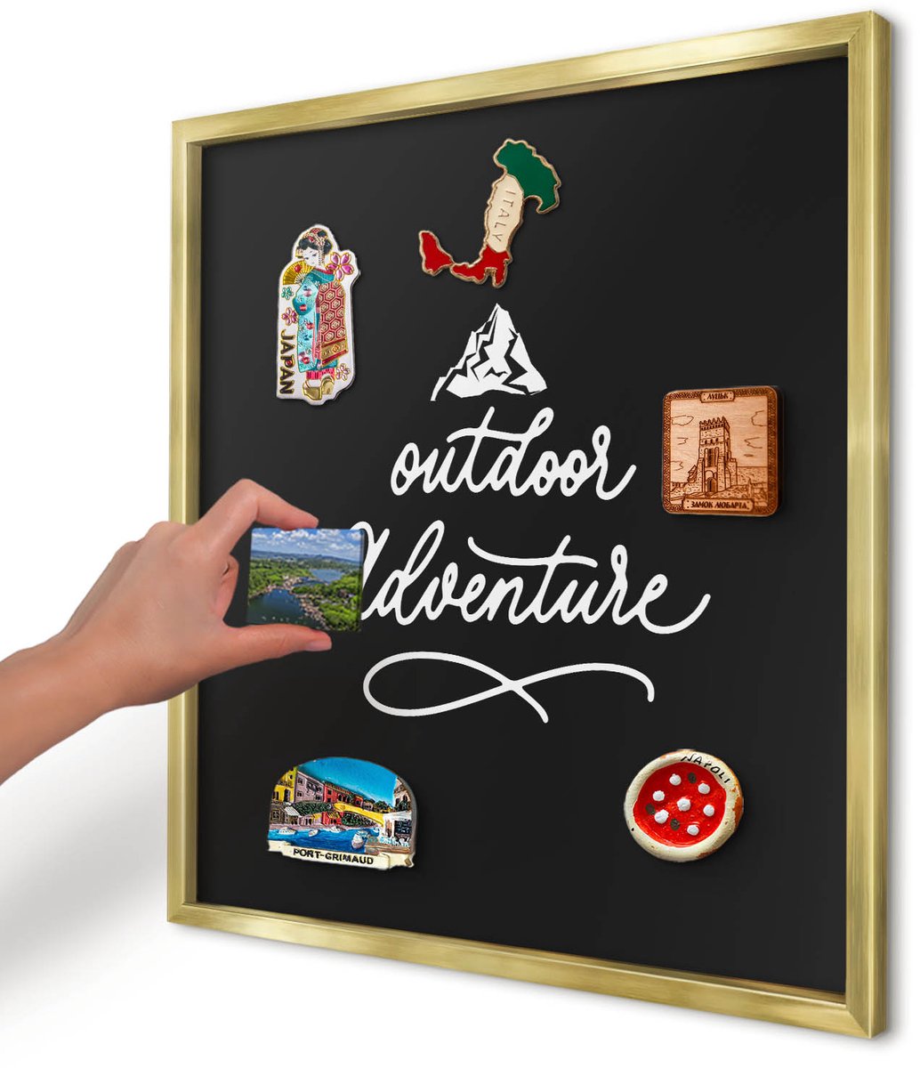 Artprintcave Zwart Magneetbord mit Gouden Frame - 50x50 cm - Buitenavontuur Magneet Bord mit Frame - Typografisch Magnetisch Bord - Teksten