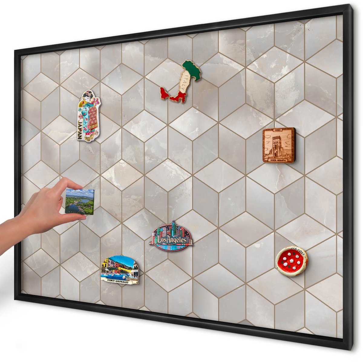Artprintcave Beige Magneetbord mit Zwart Frame - 100x70 cm - Kubieke Achtergrond Magneet Bord mit Frame - Geometrische Magnetisch Bord Voor Magneten - Geometrie