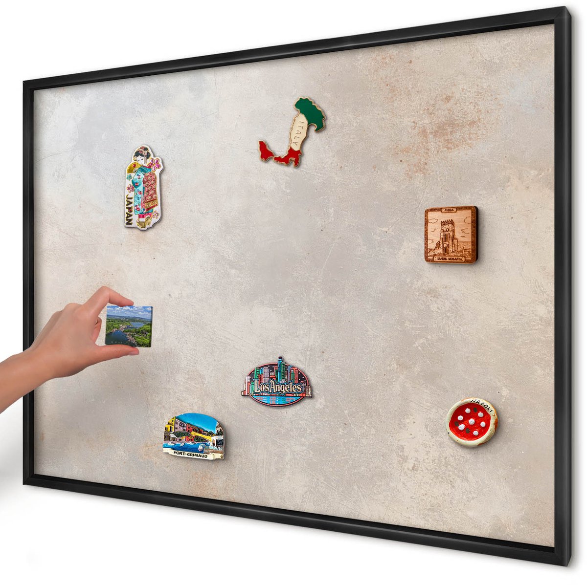 Artprintcave Grijs Magneetbord mit Zwart Frame - 100x70 cm - Neutrale Achtergrond Memobord Keuken - Minimalist Magneet Bord mit Frame - Texturen