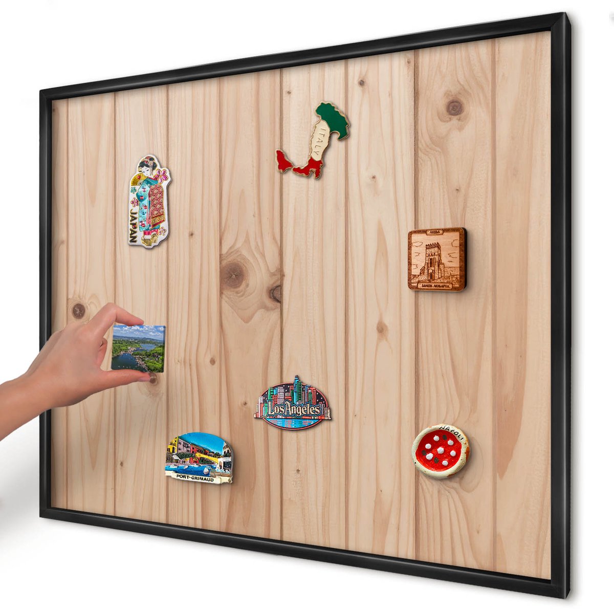 Artprintcave Beige Magneetbord mit Zwart Frame - 80x60 cm - Houten Patroon Notitiebord - Rustiek Memobord Keuken - Texturen