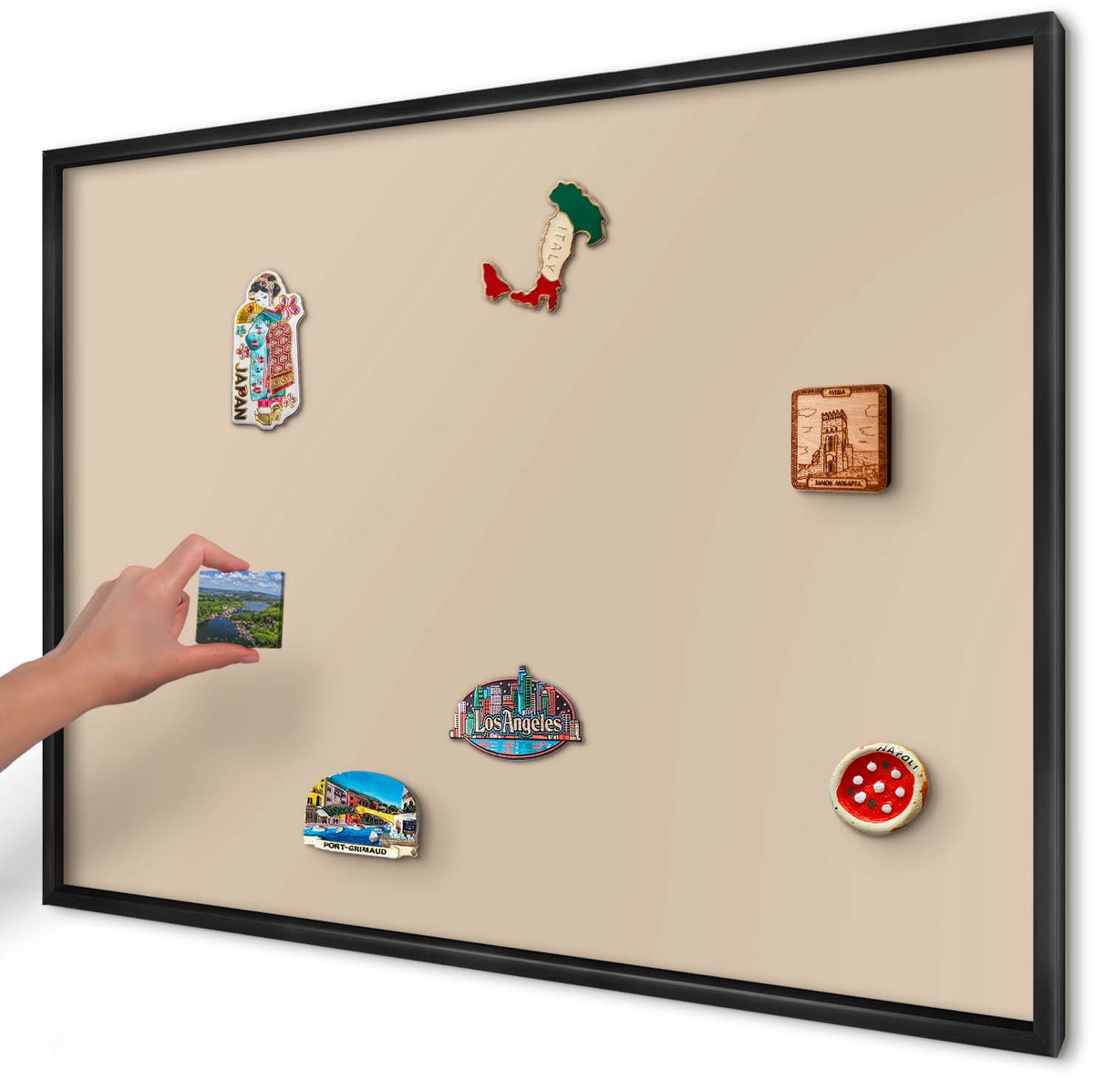 Artprintcave Beige Magneetbord mit Zwart Frame - 100x70 cm - Beige-Oranje Memobord Keuken - Minimalist Magnetisch Bord Voor Magneten - Achtergronden En Patronen