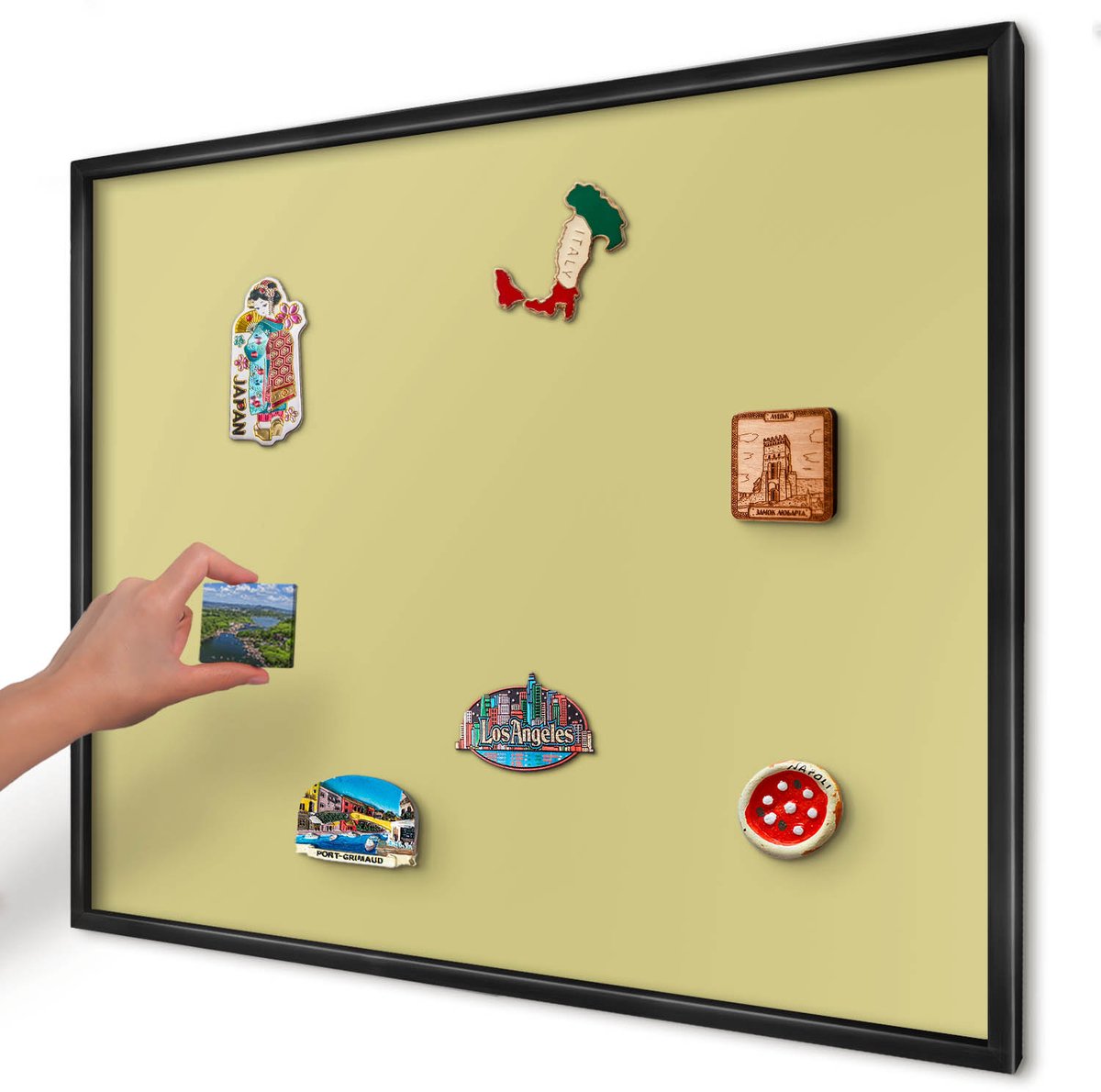 Artprintcave Geel Magneetbord mit Zwart Frame - 80x60 cm - Lichte Mosterd Wandbord Magnetisch - Minimalist Magnetische Organizer - Achtergronden En Patronen