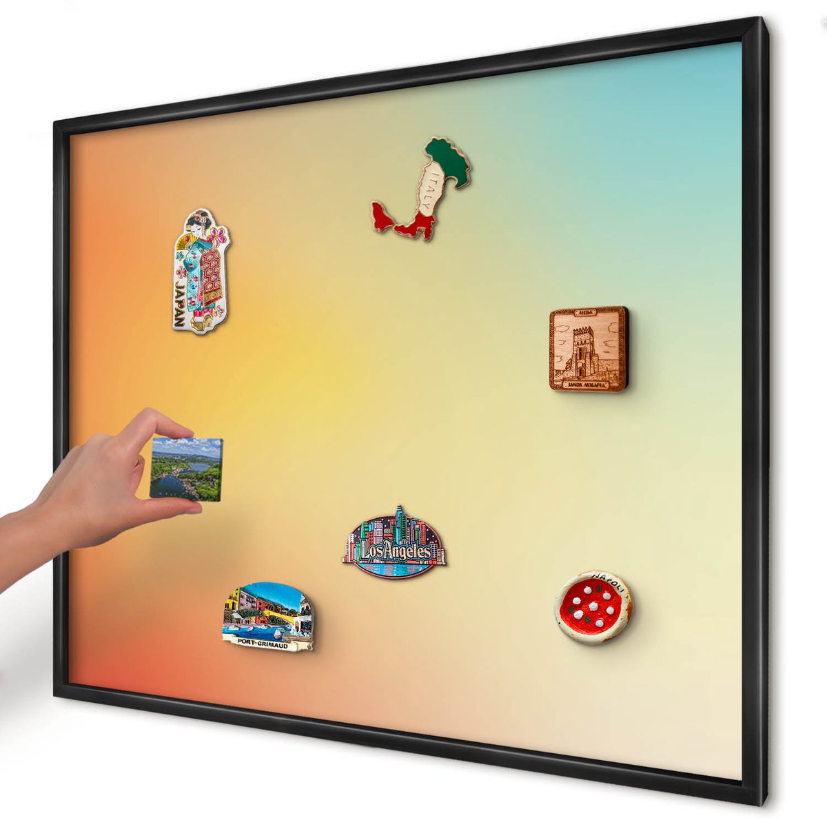 Artprintcave Oranje Magneetbord mit Zwart Frame - 80x60 cm - Kleurovergang Magnetisch Bord - Abstract Memobord Keuken - Abstractie