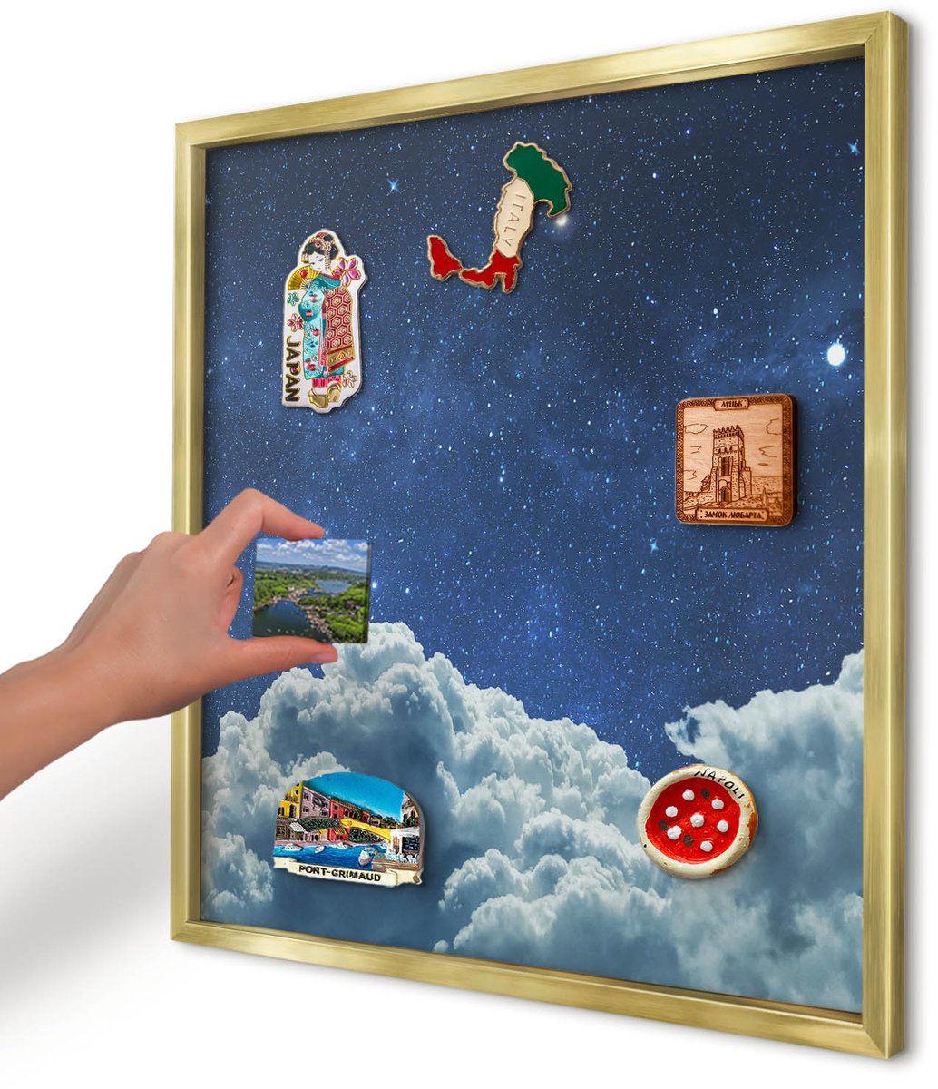 Artprintcave Marine Magneetbord mit Gouden Frame - 50x50 cm - Kosmische Nacht Memobord Keuken - Surrealistisch Magnetisch Bord Voor Magneten - Kosmos