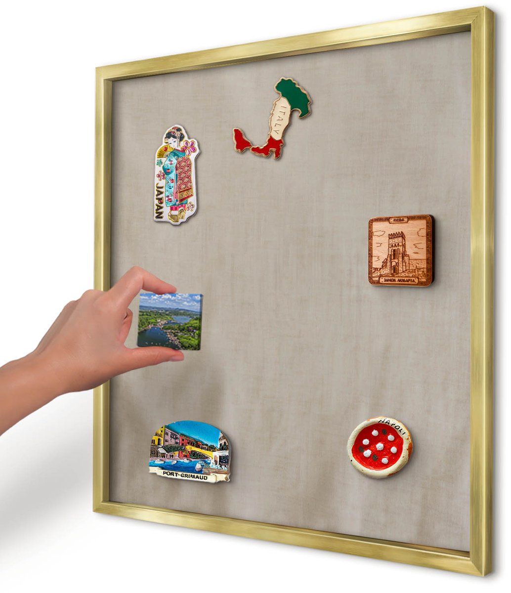 Artprintcave Beige Magneetbord mit Gouden Frame - 50x50 cm - Beige Rustig Magneetbord Voor Foto's - Minimalist Memobord Keuken - Texturen