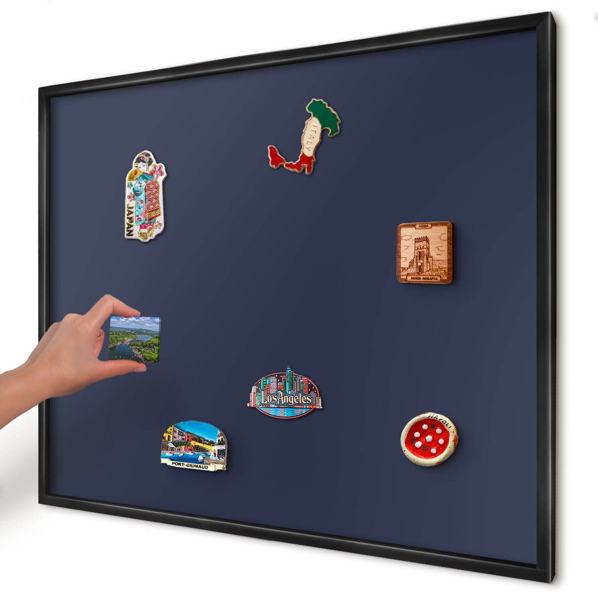 Artprintcave Marine Magneetbord mit Zwart Frame - 80x60 cm - Donker Marineblauw Magnetisch Bord Voor Magneten - Minimalist Wandbord Magnetisch - Achtergronden En Patronen