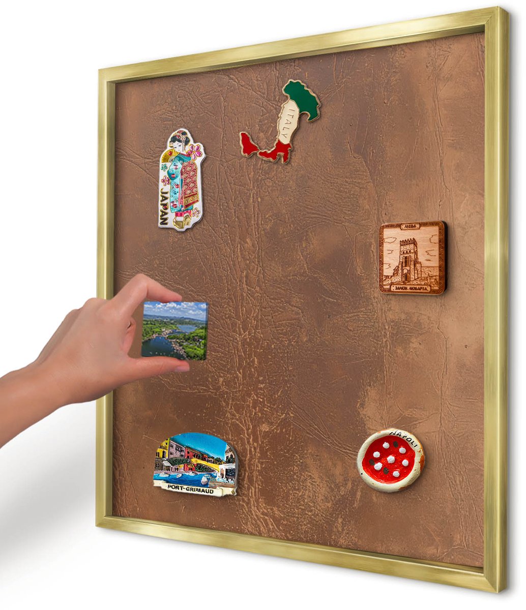 Artprintcave Bruin Magneetbord mit Gouden Frame - 50x50 cm - Bruine Textuur Notitiebord - Minimalist Magneet Bord mit Frame - Texturen