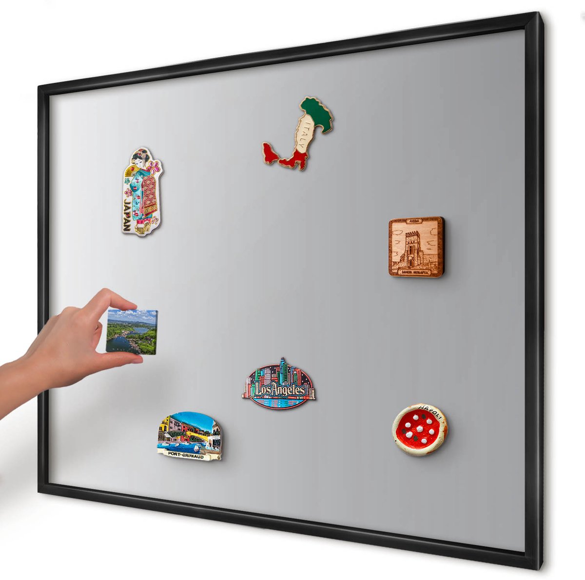 Artprintcave Grijs Magneetbord mit Zwart Frame - 80x60 cm - Grijze Gradiënt Notitiebord - Minimalist Wandbord Magnetisch - Achtergronden En Patronen