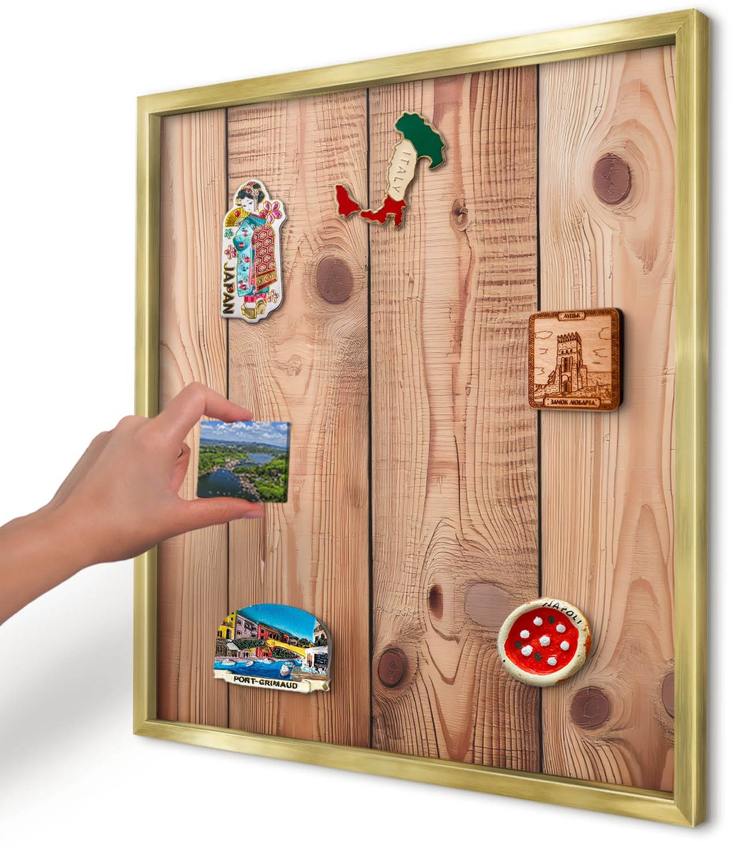 Artprintcave Bruin Magneetbord mit Gouden Frame - 50x50 cm - Houten Planken Notitiebord - Rustiek Magneet Bord mit Frame - Texturen