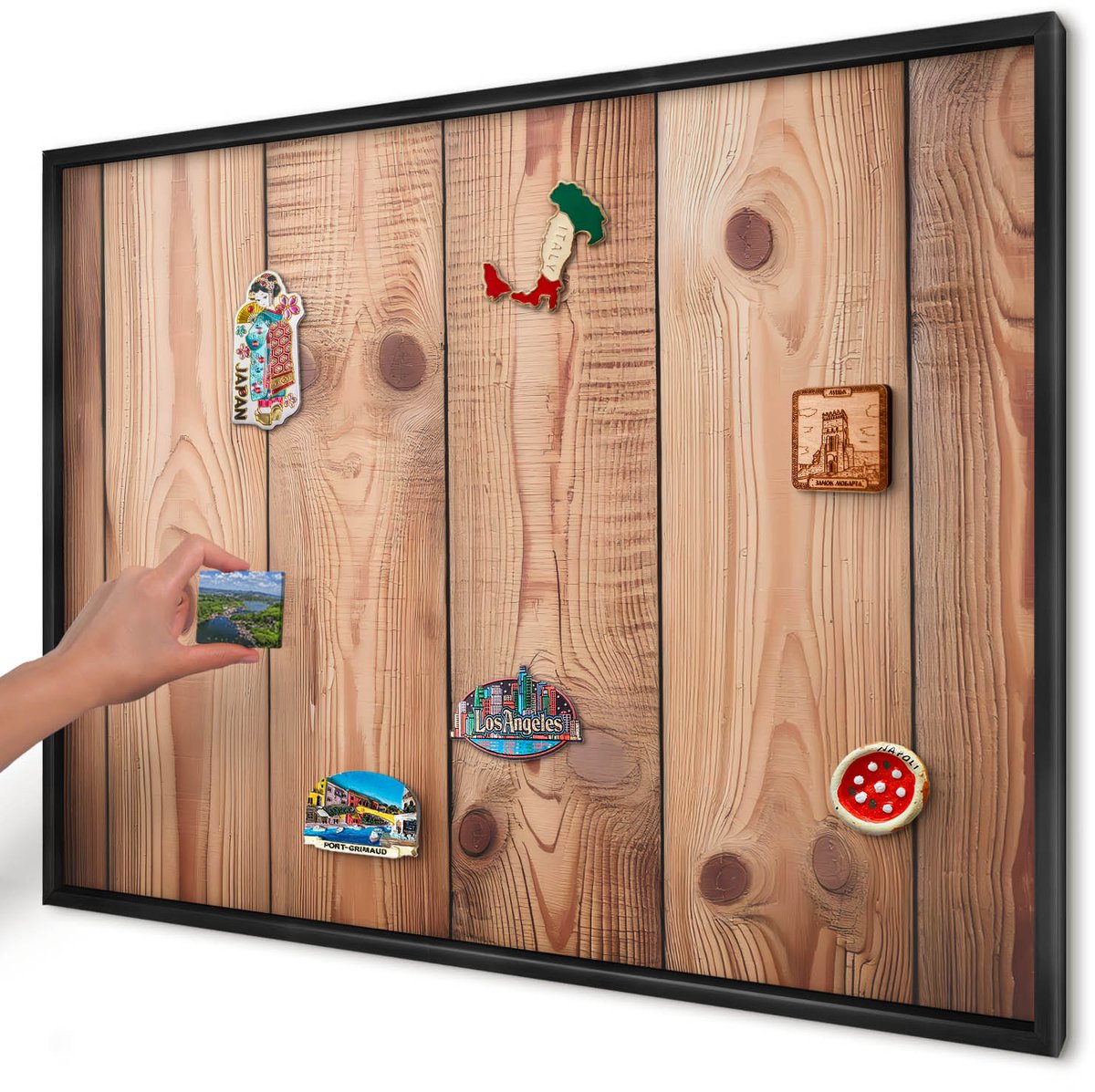 Artprintcave Bruin Magneetbord mit Zwart Frame - 100x70 cm - Houten Planken Magnetisch Bord - Rustiek Wandbord Magnetisch - Texturen