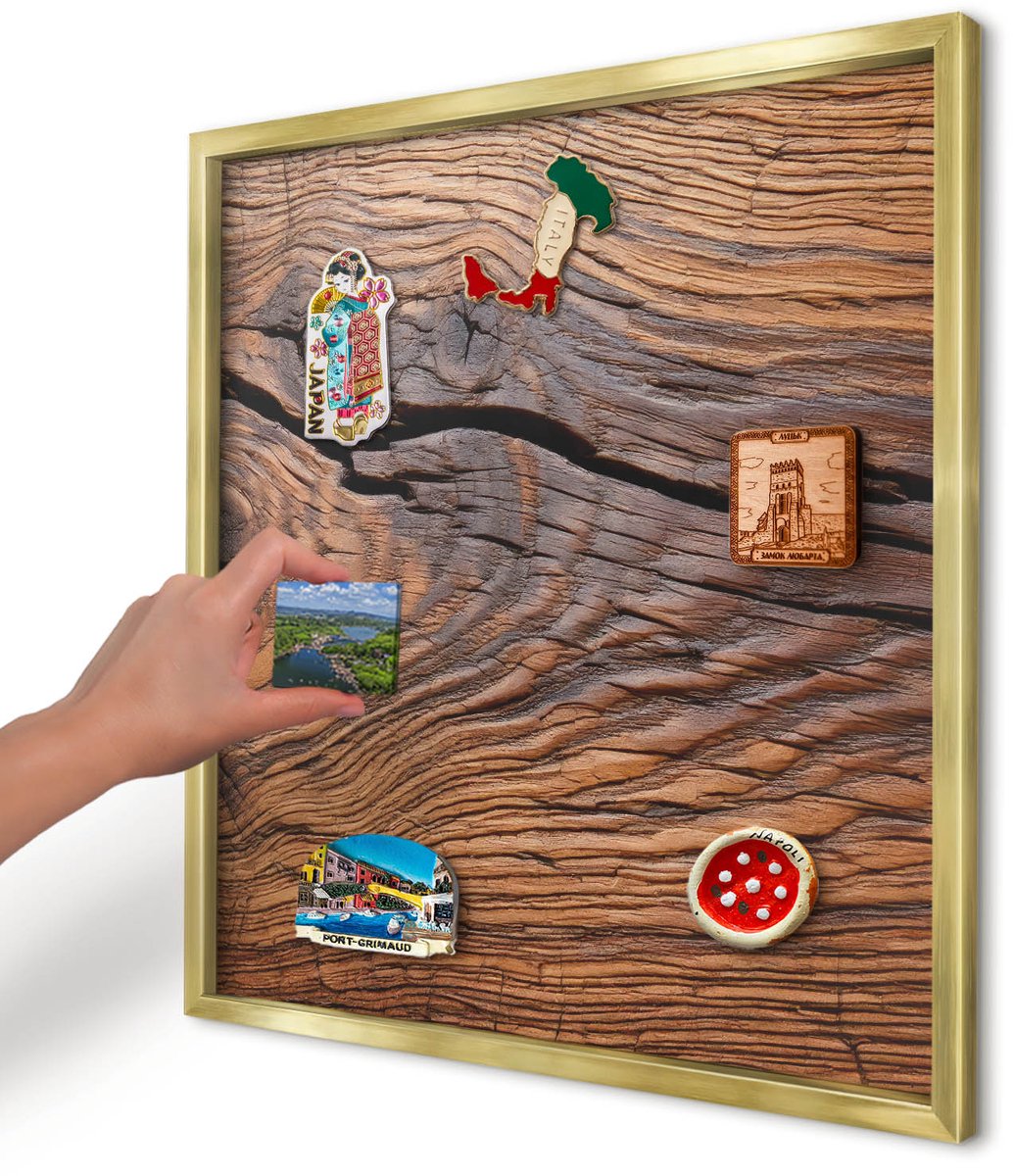Artprintcave Bruin Magneetbord mit Gouden Frame - 50x50 cm - Houtstructuur Bord Voor Magneten - Rustiek Magneetbord Voor Foto's - Texturen