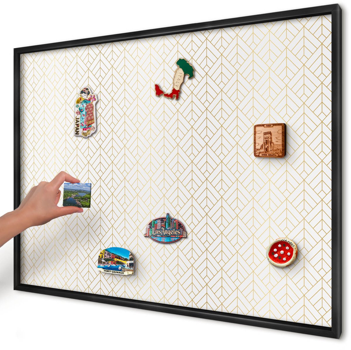 Artprintcave Wit Magneetbord mit Zwart Frame - 100x70 cm - Bladgeometrie Magnetisch Bord - Geometrische Notitiebord - Achtergronden En Patronen