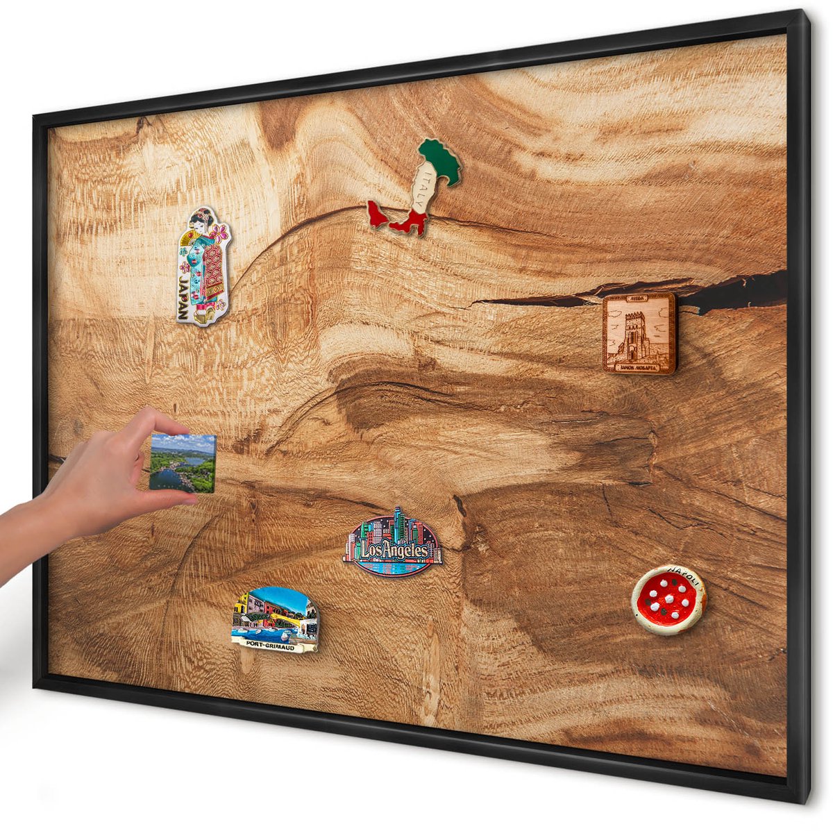 Artprintcave Bruin Magneetbord mit Zwart Frame - 100x70 cm - Natuurlijk Hout Magneetbord Voor Foto's - Rustiek Magnetische Organizer - Texturen