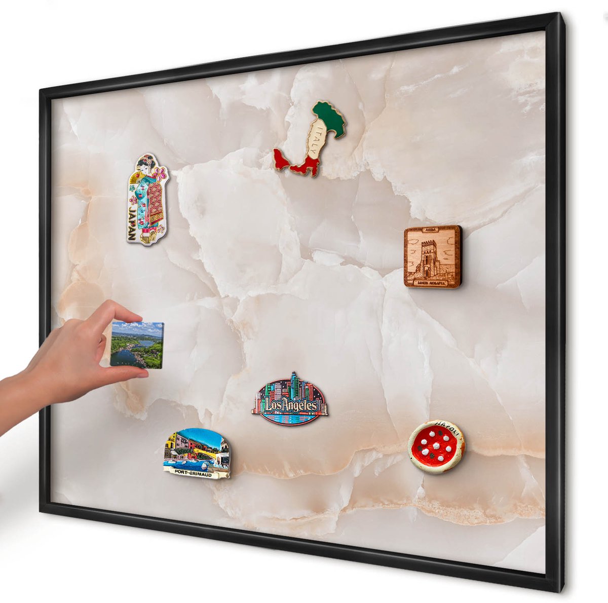Artprintcave Beige Magneetbord mit Zwart Frame - 80x60 cm - Subtiele Golven Magnetisch Bord - Modern Magneetbord Voor Foto's - Texturen