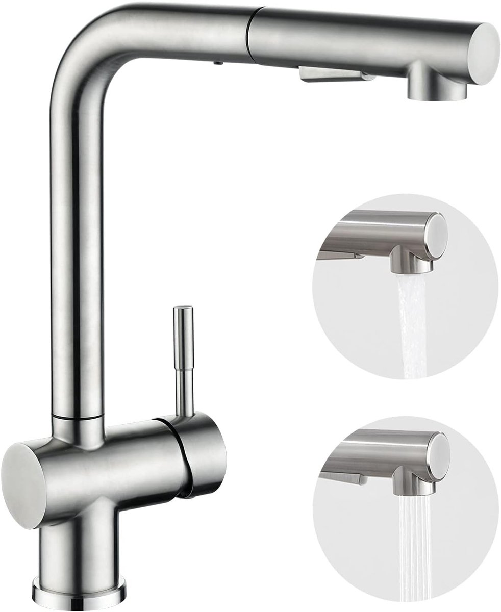 Keukenmengkraan Van Roestvrij Staal - Keukenkraan Met Één Hendel - Mengkraan Met Uittrekbare Sproeier - 2 Waterstroomstanden