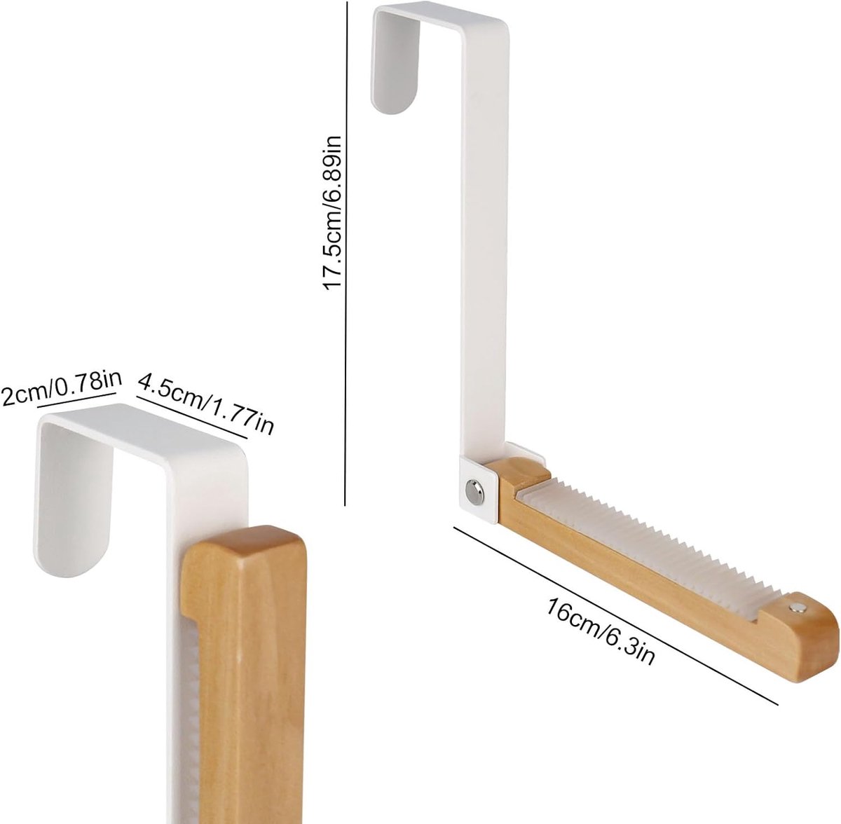 Set van 2 deurkapstokken, inklapbaar, deurhaken voor 6 kleerhangers om op te hangen, deurhaken, klaphaken, deurhangers, zonder boren, deurkapstok om op te hangen, voor 2 cm deursponning