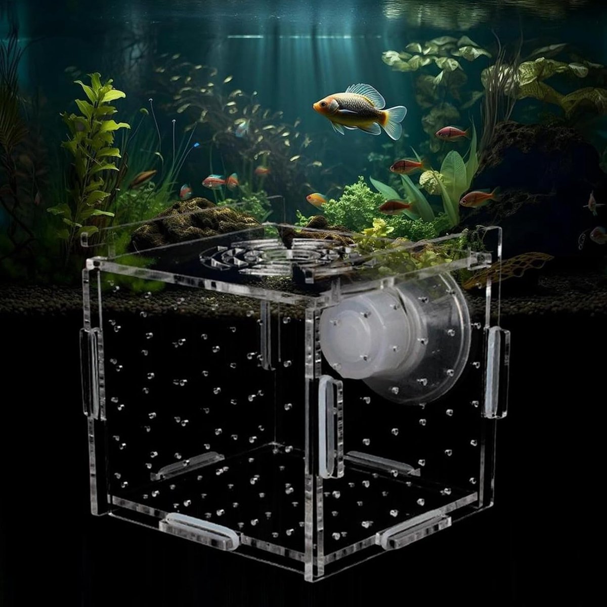 Kweekbak aquarium 10 x 10 x 10 cm - acryl viskweekbox - met zuignap - ideaal voor garnalen - ShopVlot