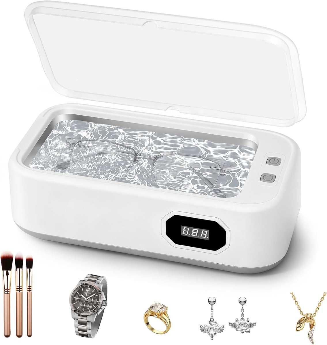 SnelShoppen - Ultrasoon Reinigingsapparaat 640ML, Professionele Sonic Cleaner 49KHz voor Sieraden, Brillen, Kunstgebitten, Ringen, Compact en Draagbaa